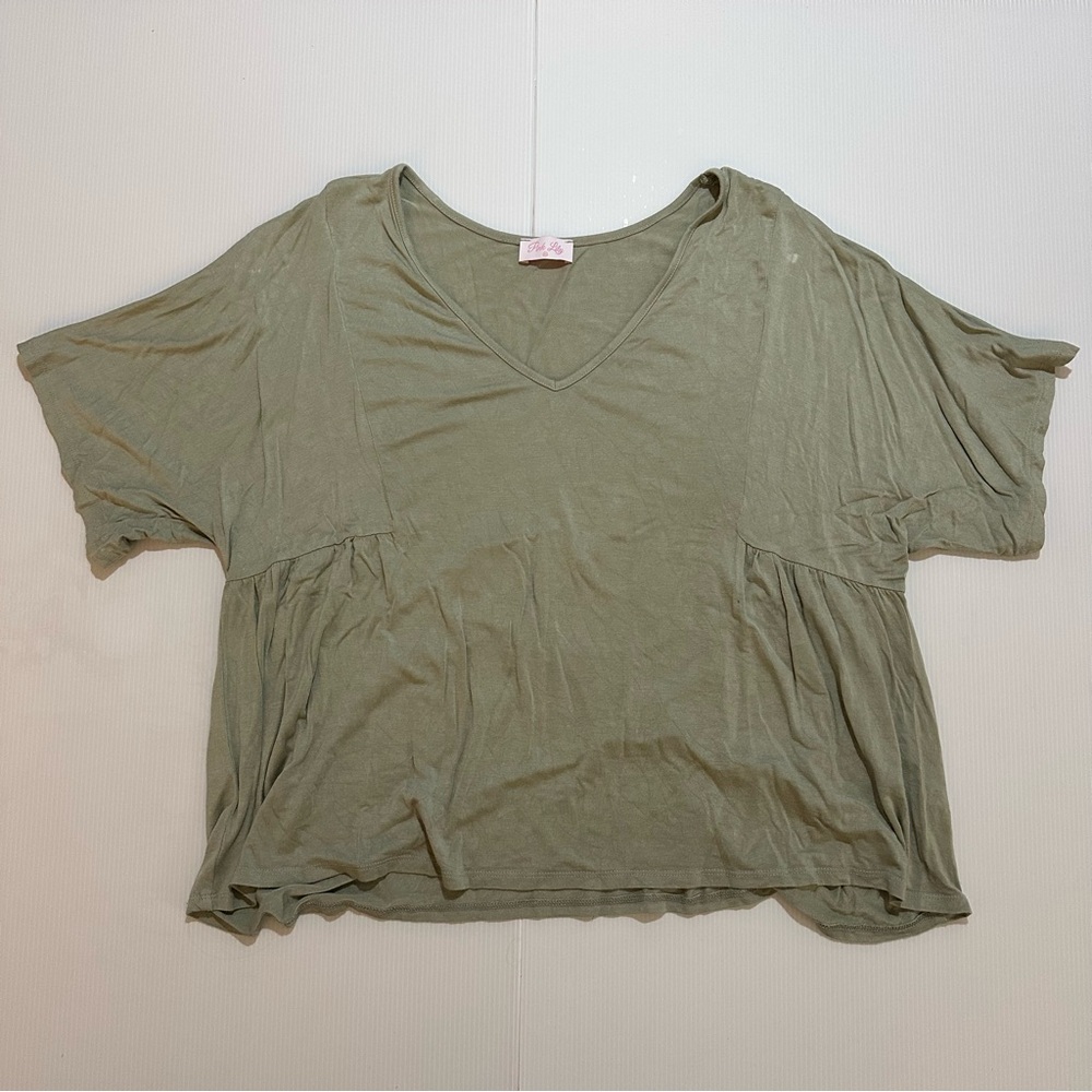 Pink Lily - Sage/Olive Green V-Neck Women's Babydoll Top - Size XL